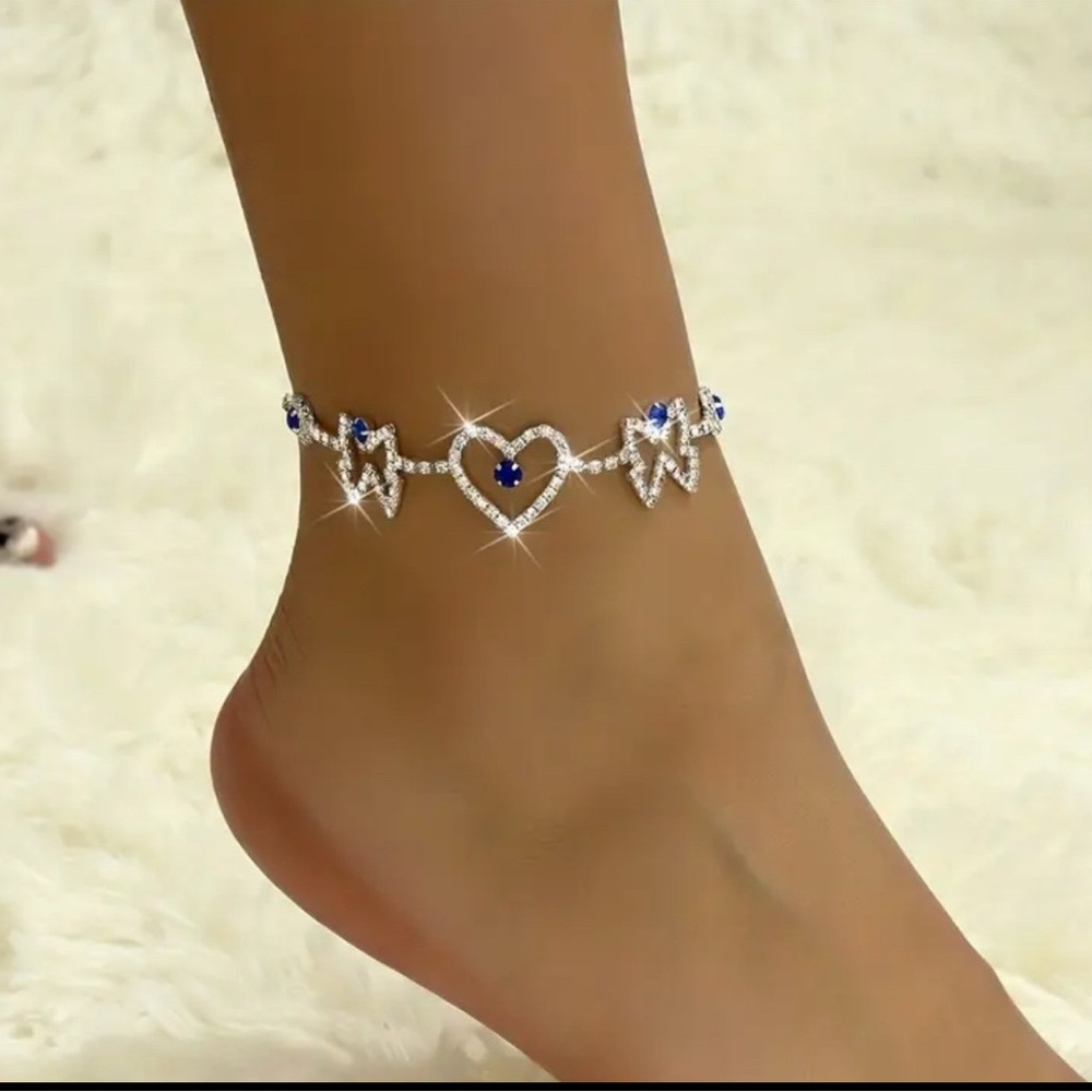 NEW Elegant Silver and Blue Heart Ankle Bracelet
